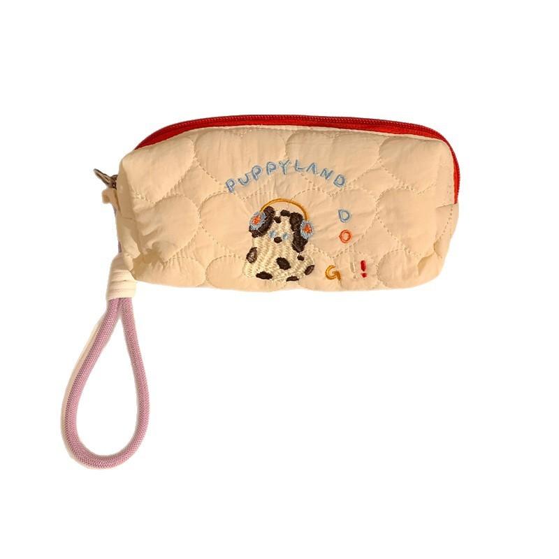 Cartoon Embroidered Dog Pencil Case With Large Capacity For Students And Art Supplies