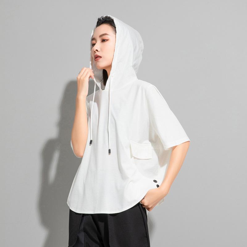 Short sleeve oversized hooded Casual loose summer t shirt tops Women t-shirt