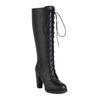 Women Knee-High Motorcycle Boots Cross Tied Thick Heel Platform Female Wedding Party Princess Shoes Lolita Knight Boots 32-46