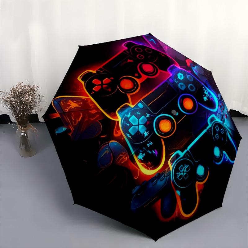 1pc Video Game Controllers Neon Artwork Umbrella with Plastic Handle,Suitable for All Seasons Home Travel Outdoor UmbrellaDD479