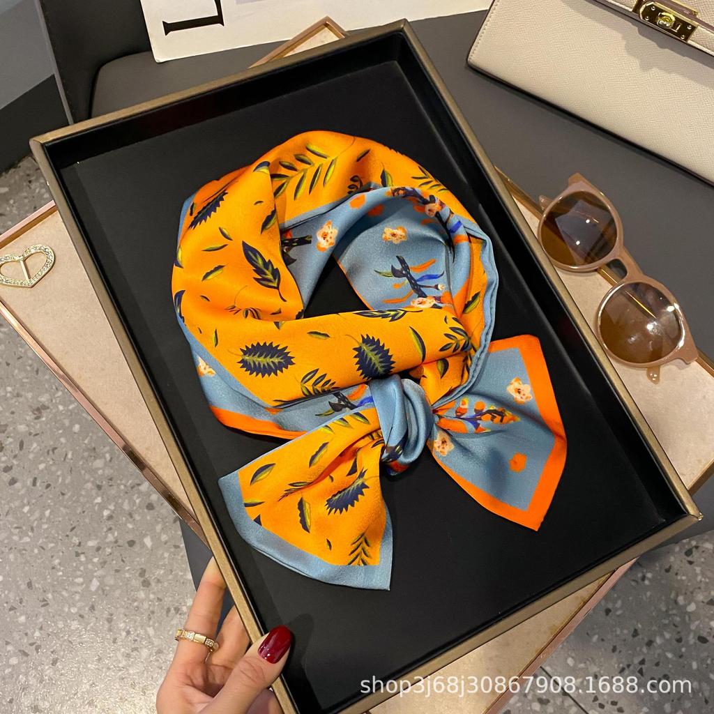 Long Silk Scarf Women's New Small Silk Scarf Printing Simulation Silk Tied Bag Streamer Explosion Sweet Little Scarf