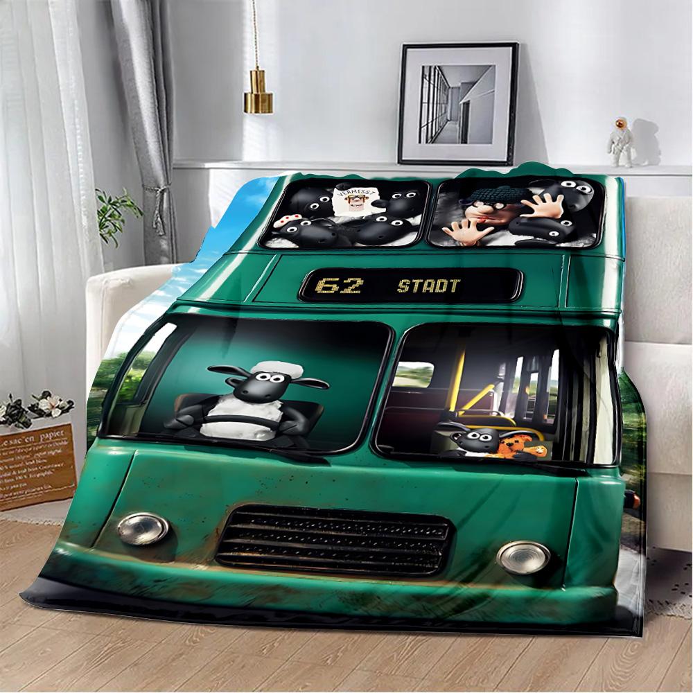 

Cartoon the Sheeps Printed Blanket Picnic Blankets Warm Blanket Soft and S-shauns Comfortable Blanket Home Travel Birthday Gift 80x60in