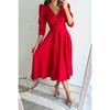 Autumn V-neck Waist-Cinching Bubble Sleeve Swing Dress