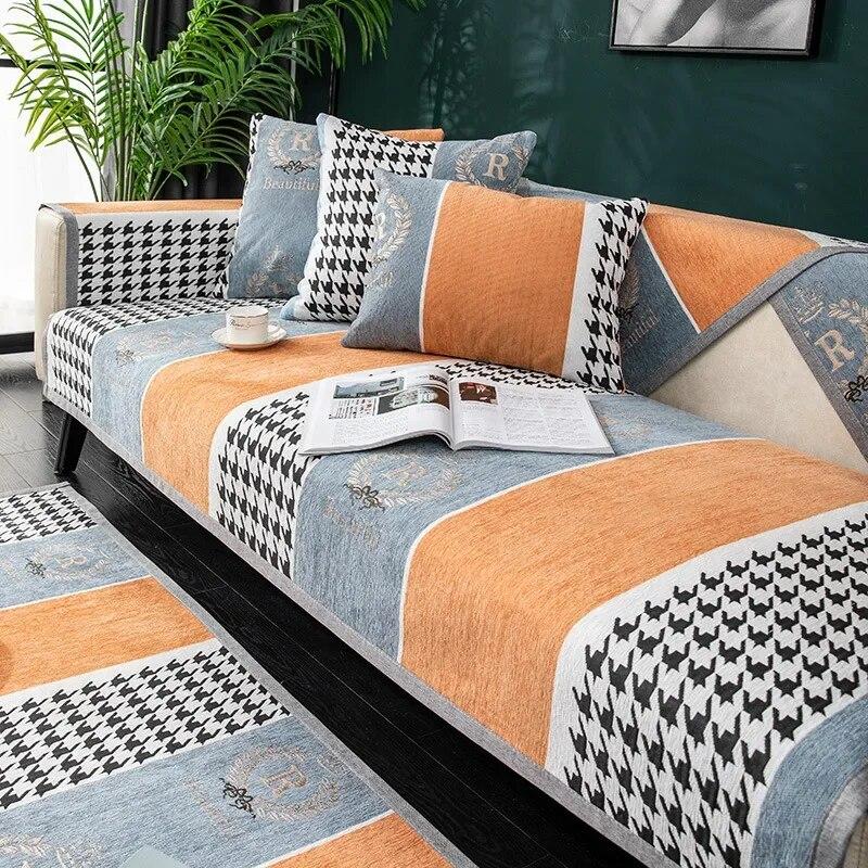 Pokrowiec narożny z szenili do salonu, Pokrowce na sofę w kształcie litery L, Ochraniacz na fotel, Szezlong