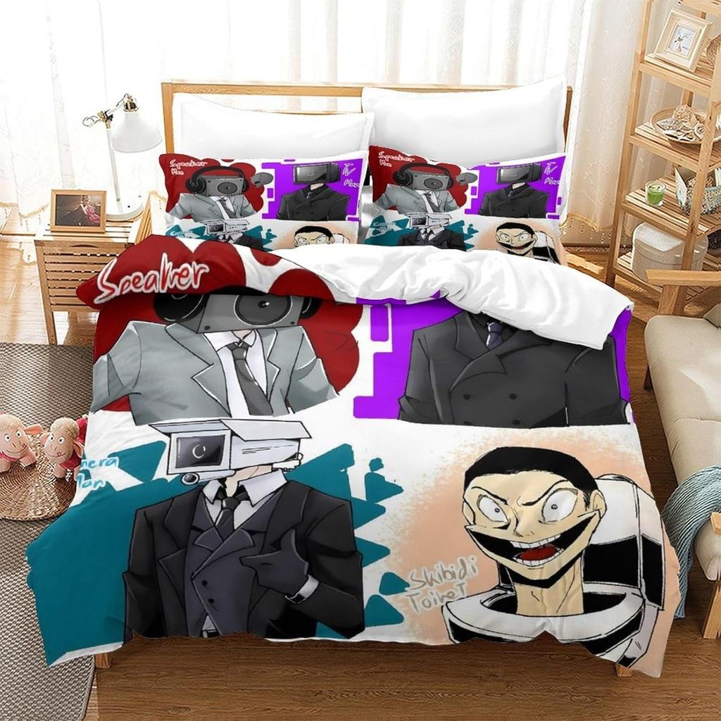Skibidi Toilet Cartoon Bedding Sets Exquisite Bed Supplies Set Duvet Cover Bed Comforter Set Bedding Set Children Birthday Gift