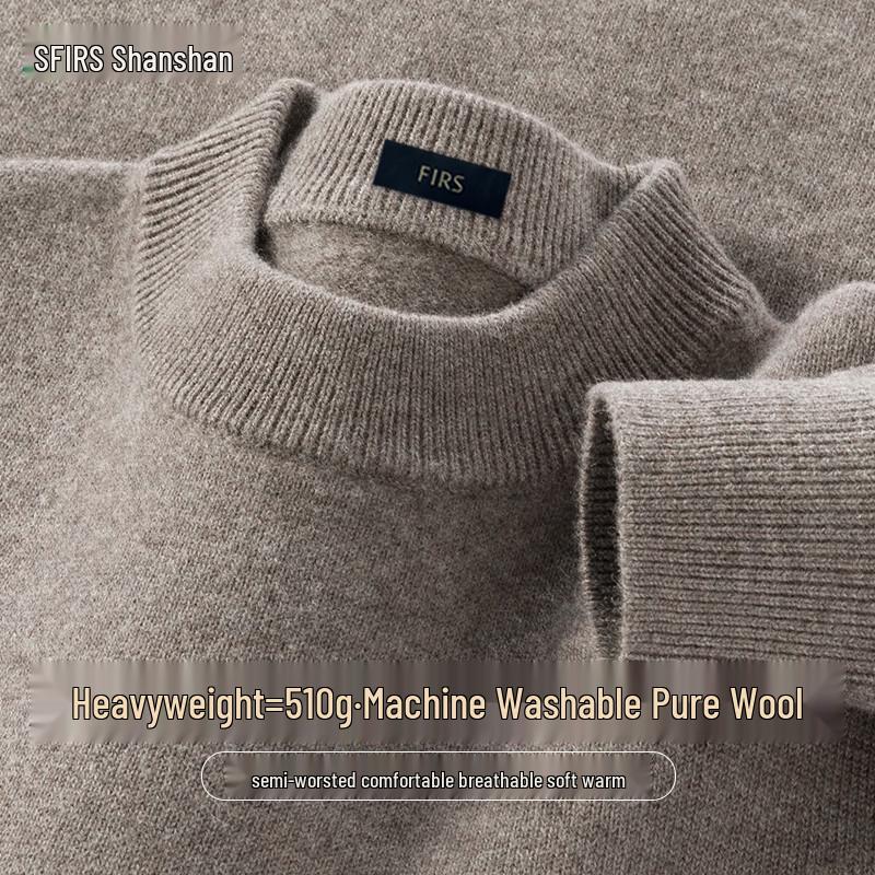 Shanshan Men's Thickened 100% Wool Crew Neck Pullover Sweater