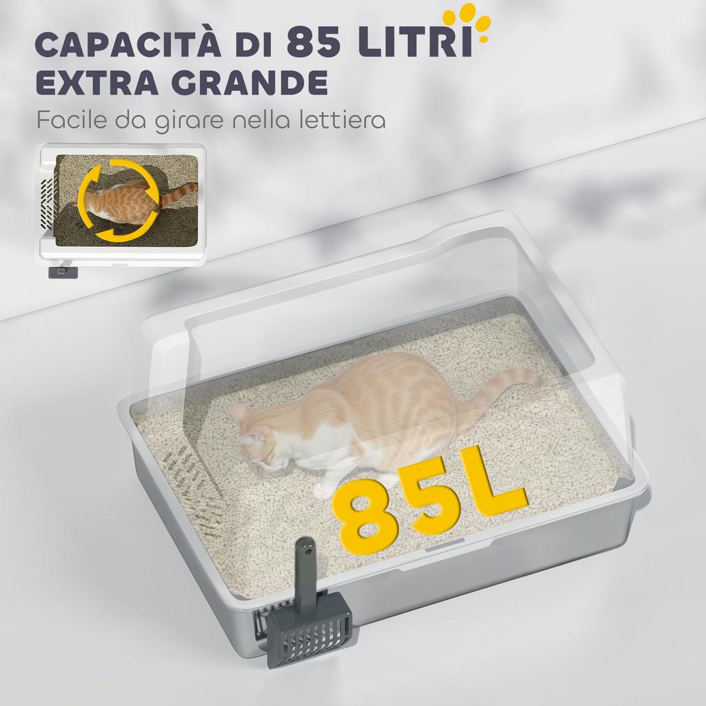 Cat Litter Box Waterproof with Raised Walls, Tray and Scoop, in ABS, 71x50.8x35.5 cm, White