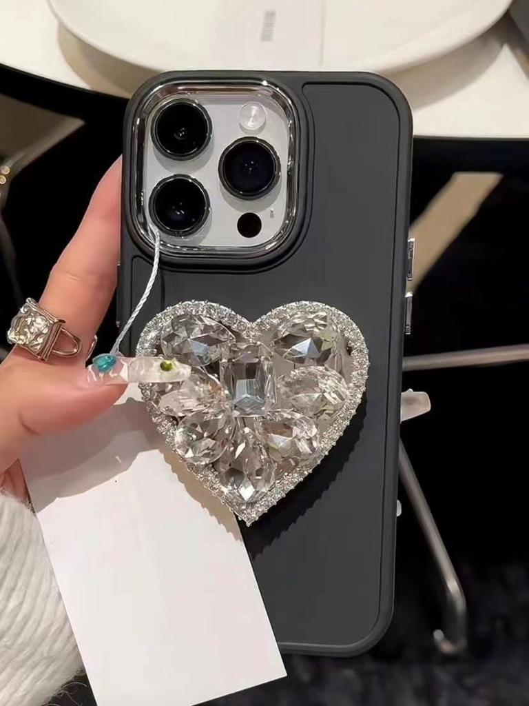 Rotating Rhinestone Heart Phone Ring Holder & Stand for Lazy Bedside or Desktop Use