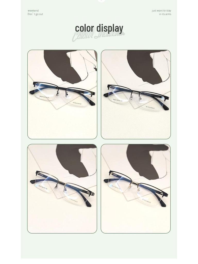Men's Vintage Semi-Rimless Non-Magnetic Eyeglasses with Anti-Blue Light for Larger Faces (Prescription-Compatible).