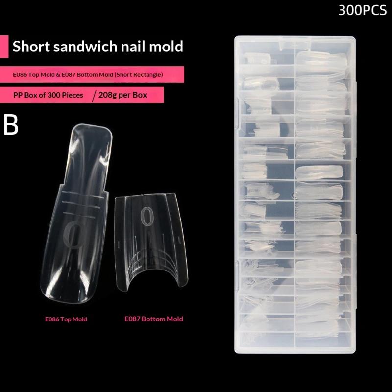 60/240/300Pcs/Pack ABS Sandwich Dual Nail Forms 15 Size Oval Extension Dual Form No Paper Forms Needed For Easy Nail Extensions