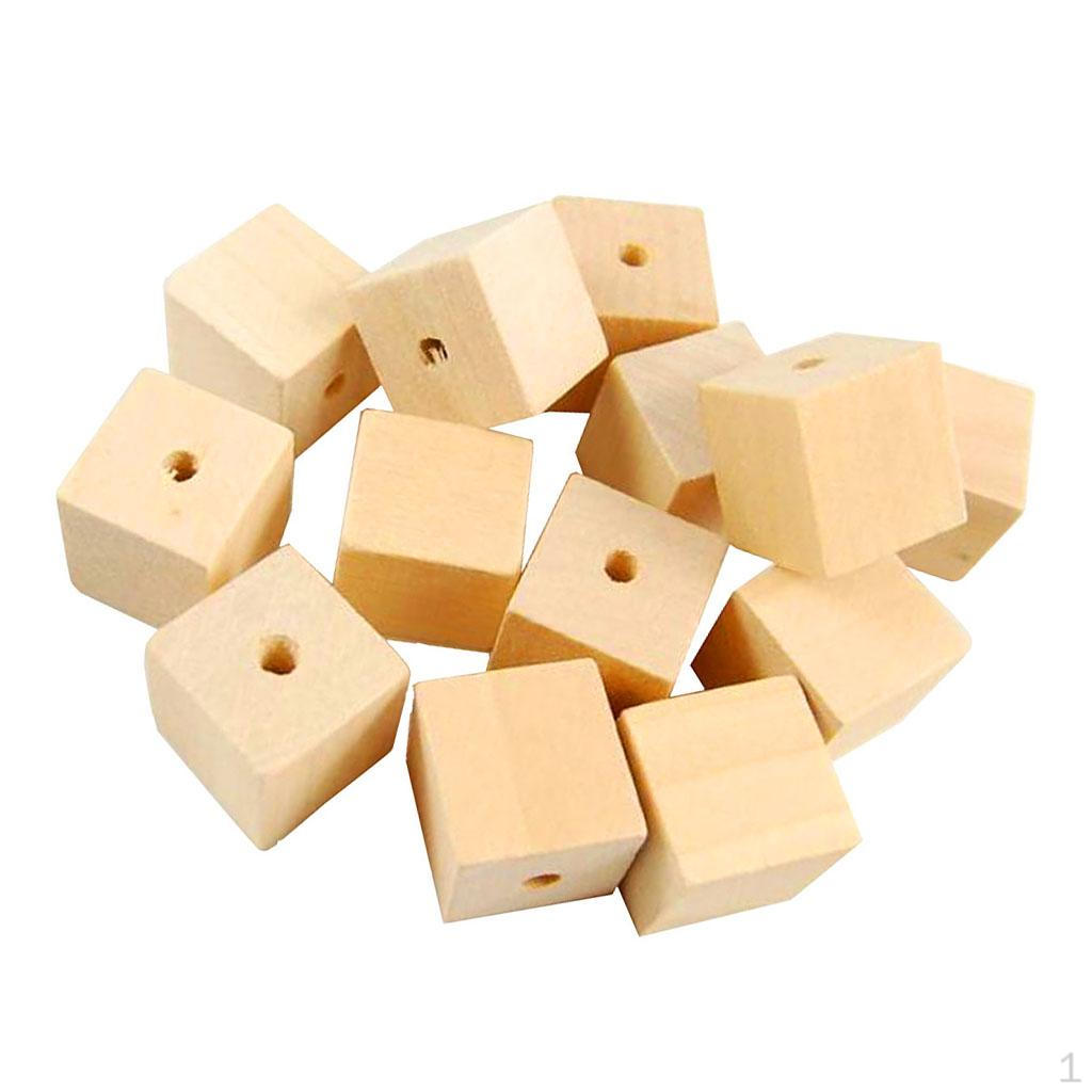 

50 Cubes with Holes - Unfinished Solid Wood Beads for DIY Craft and Building Projects(2 Sizes to 20mm