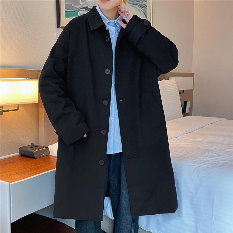 Autumn Mid-Length Trench Coat: Japanese-Influenced, Solid Color, Hong Kong and Korean Style, Casual & Trendy Men's Jacket