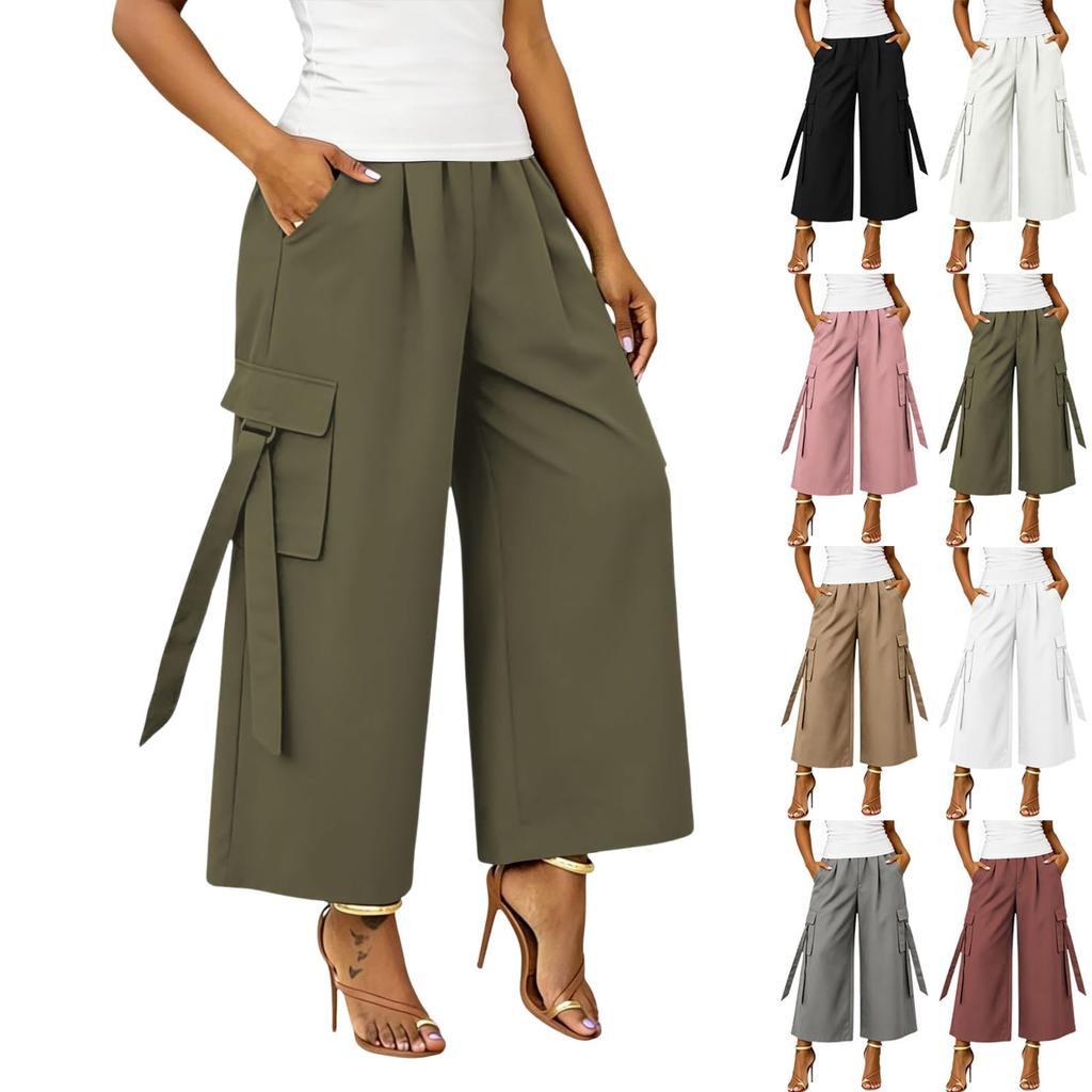 Women High Waist Wide Leg Cargo Pants with Pockets Casual Loose Fit Utility Trousers for Everyday Wear