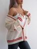Women's Off-White Bat-Wing Knit Cardigan - Elegant Long-Sleeve Sweater for Autumn/Winter