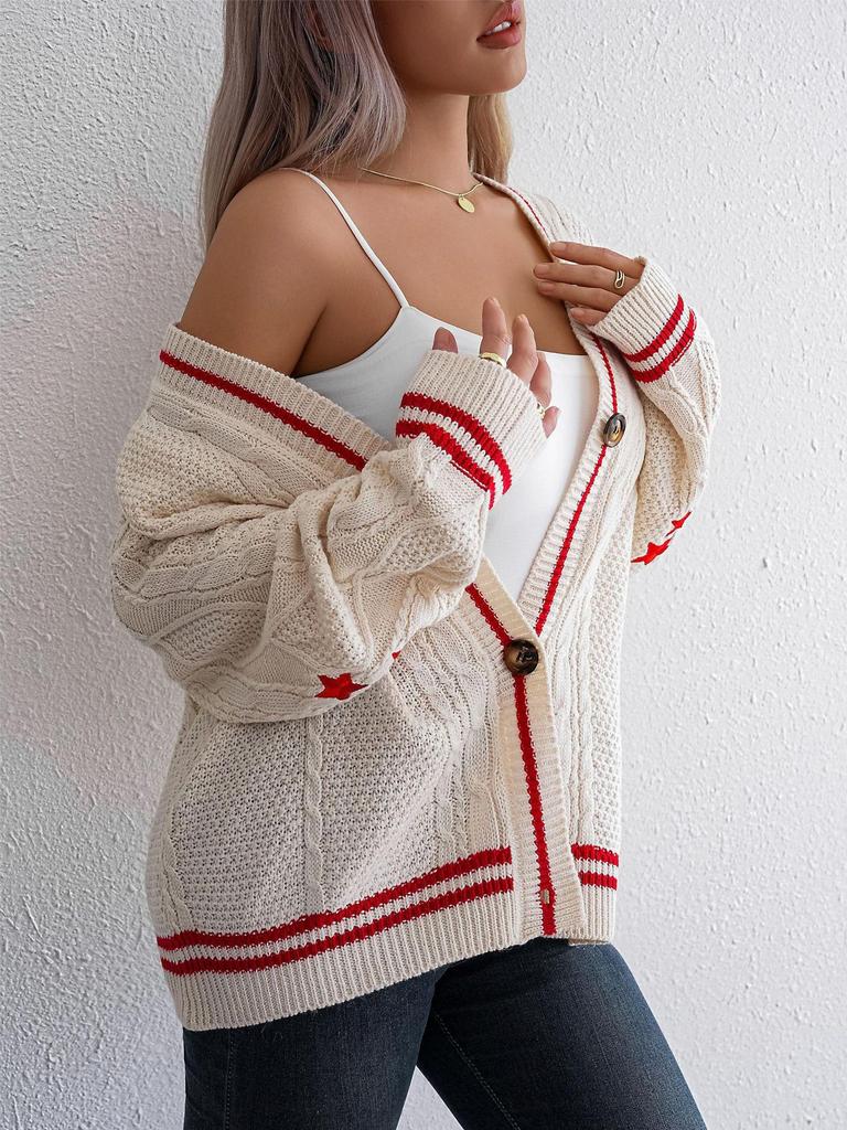Women's Off-White Bat-Wing Knit Cardigan - Elegant Long-Sleeve Sweater for Autumn/Winter