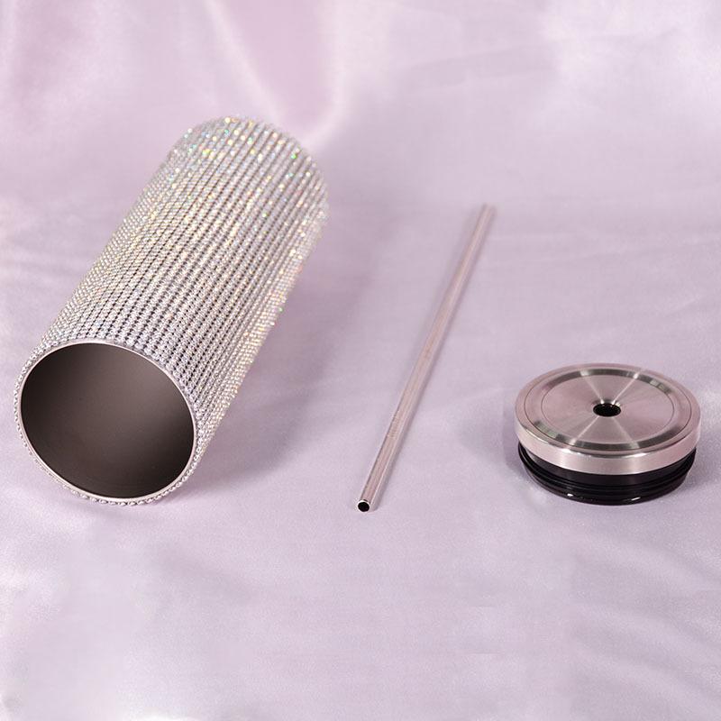 Diamond Stainless Steel Tumbler with Straw 20oz Thermos Bottle Sparkling Water Bottles Shining Coffee Mug Car Thermal Cup Mug