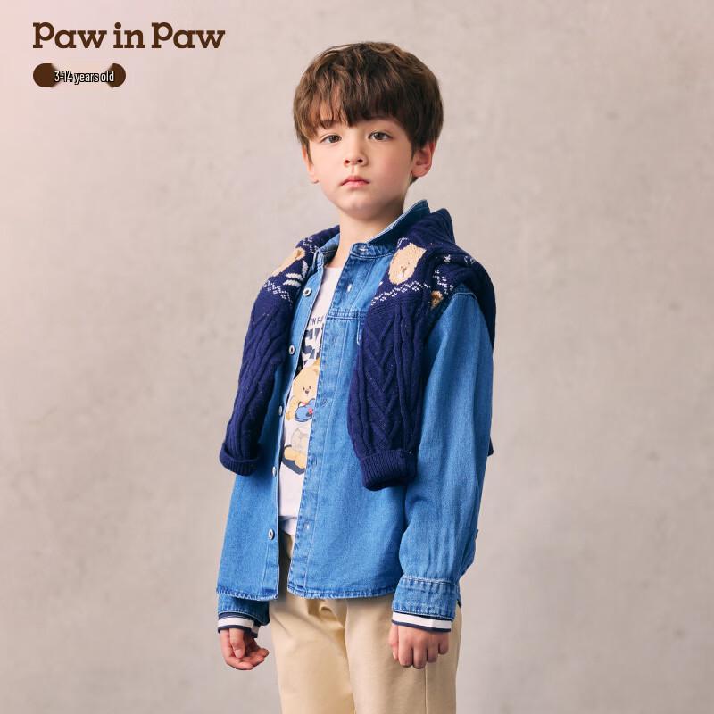 PawinPaw Jungen Cartoon Bär Denim Langarmhemd