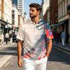 Men Short Sleeve Polo Shirt Lightweight Cotton Linen Breathable Gradient Print Casual Lapel Top for Summer Outfits