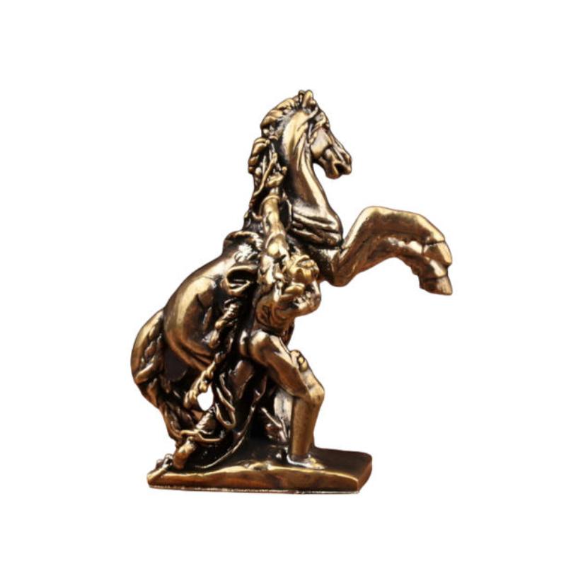 Vintage Brass Horse Statue Feng Shui Lucky Wealth Decor Collectible Figurine Zodiac Horse Ornament Good Fortune Home Decoration