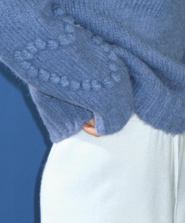 RONRON Handmade Heart Sleeve Point Pullover Knit Dusty Blue