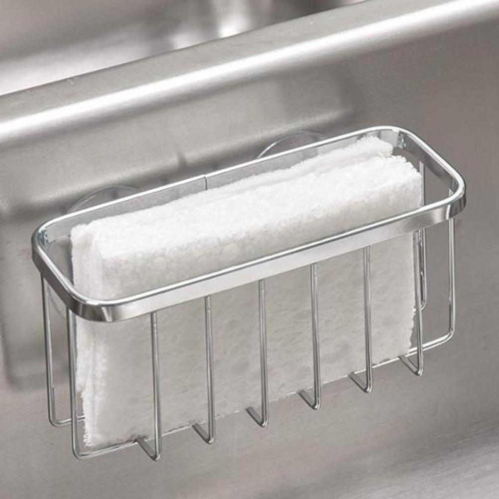 Stainless Steel Sponge Holder Suction Cup Sink Rack Kitchen Organizer for Sponge Brushes