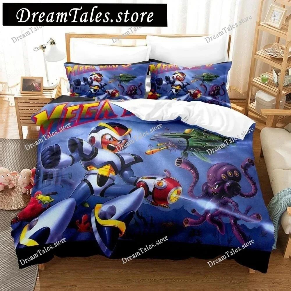 Mega Man X Dive Bedding Set,Rock Man Duvet Cover 3D Print Quilt Cover Pillowcase Single Double Size Boys Girls Birthday Gift741