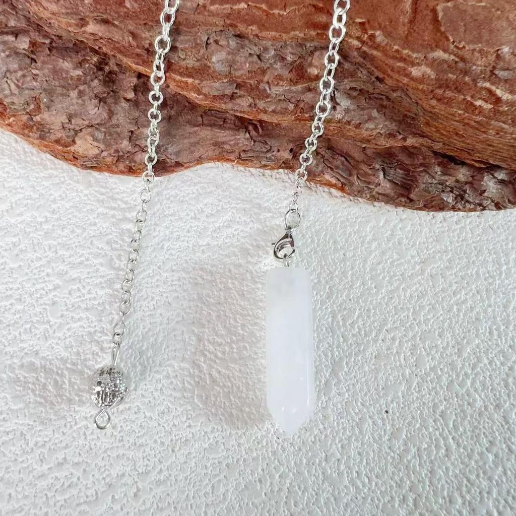 Natural Stone Hexagonal Pendant Necklace - Large Crystal Bullet Clavicle Chain for Women