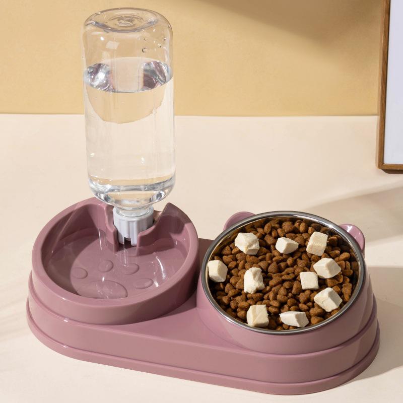 Automatic Double Bowl Pet Feeder: Slanted Stainless Steel Bowl for Cats & Dogs