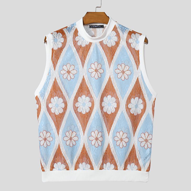 

INCERUN мужские кружевные вязаные крючком летние майки без рукавов, жилет 3XL синий