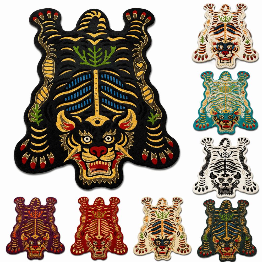 2D Flat Tiger Tiger Carpet Non Slip Creative Floor Mat Retro Area Rug  For Children