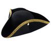 Black Pirate Hat Colonial Tricorn Hat with Gold Trimming White Cuffs Apron Set Halloween Costume Hat Funny Party Hat