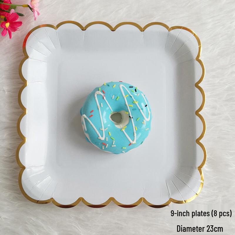 OIMG Disposable Gold-Stamped Blue Square Paper Plates