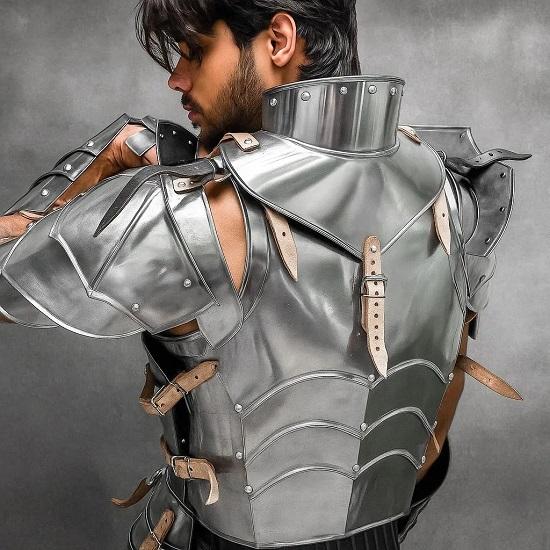 Medieval Half Body Armor Suit 18 Gauge Steel Knight Costume LARP Cosplay Chest Plate Pauldrons Renaissance Festival Warrior Gear