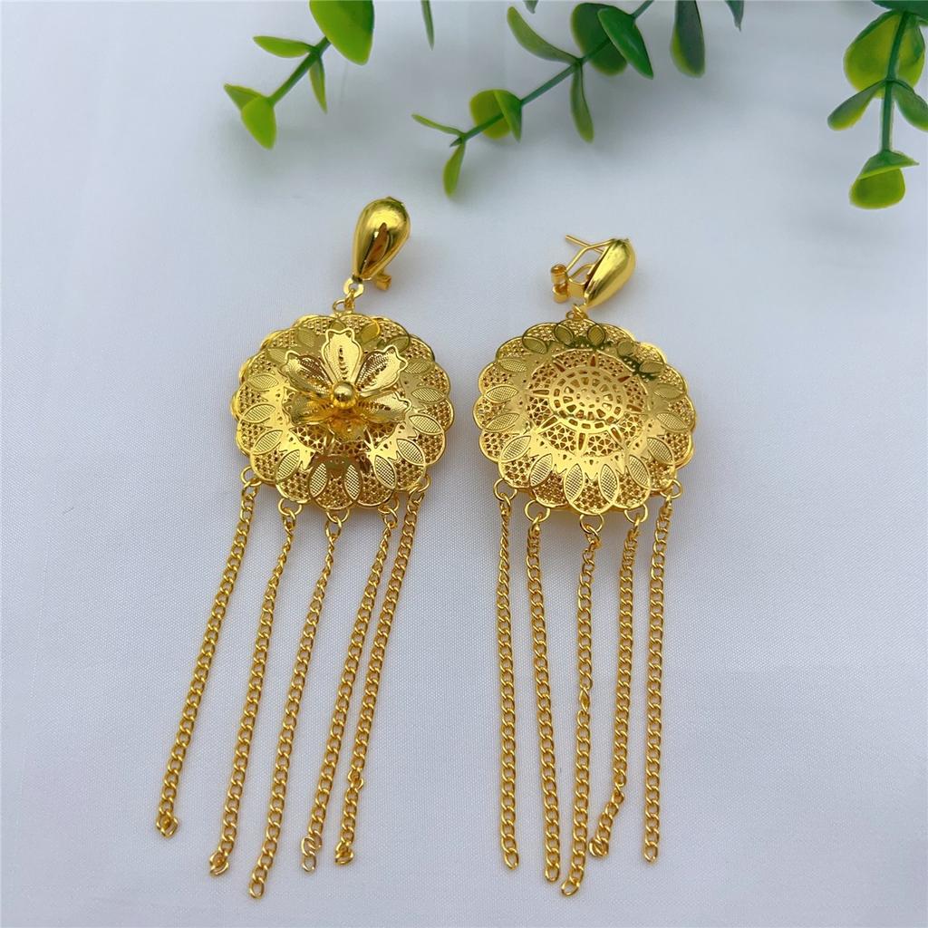 Indian 24K Gold Plated Big Necklace Earrings Jewelry Set For Women African Dubai Nigeria Bridal Wedding Party Gift Jewellery