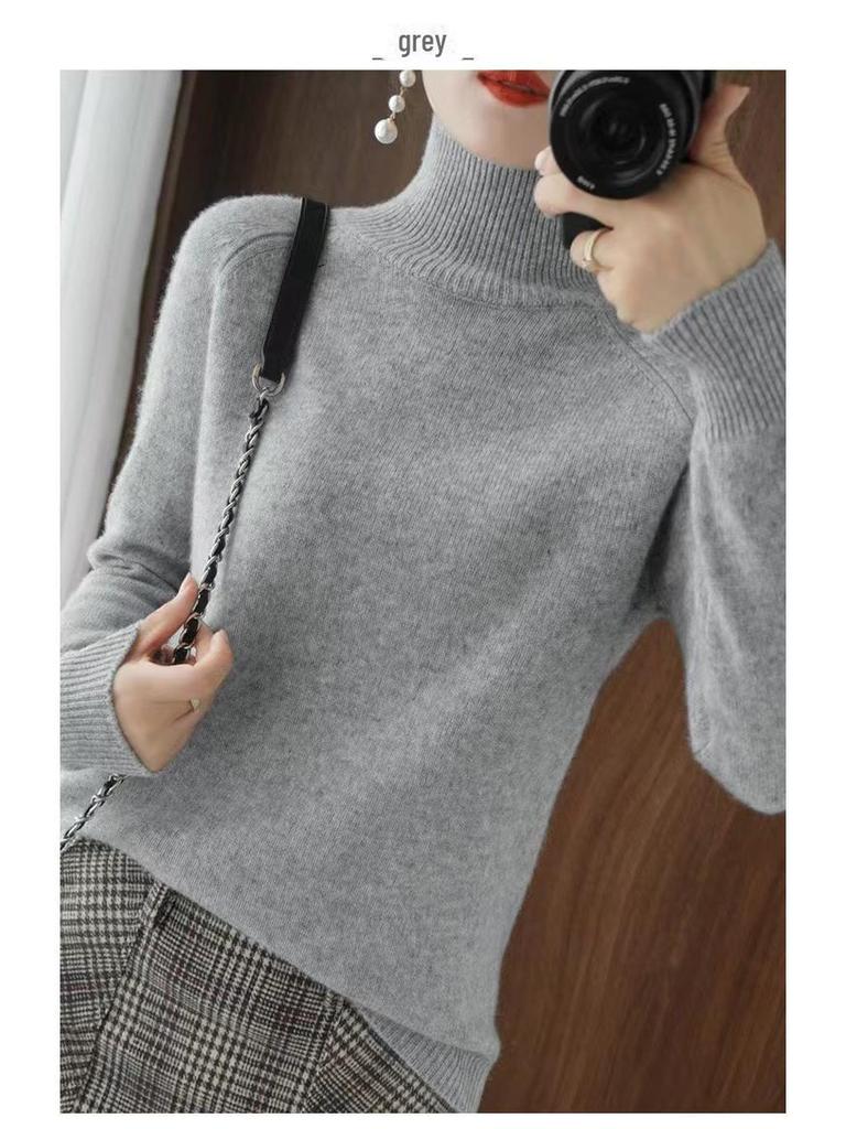 Women's Cashmere High Collar Pullover Sweater - Autumn/Winter 2023 Loose Knit, Solid Color 