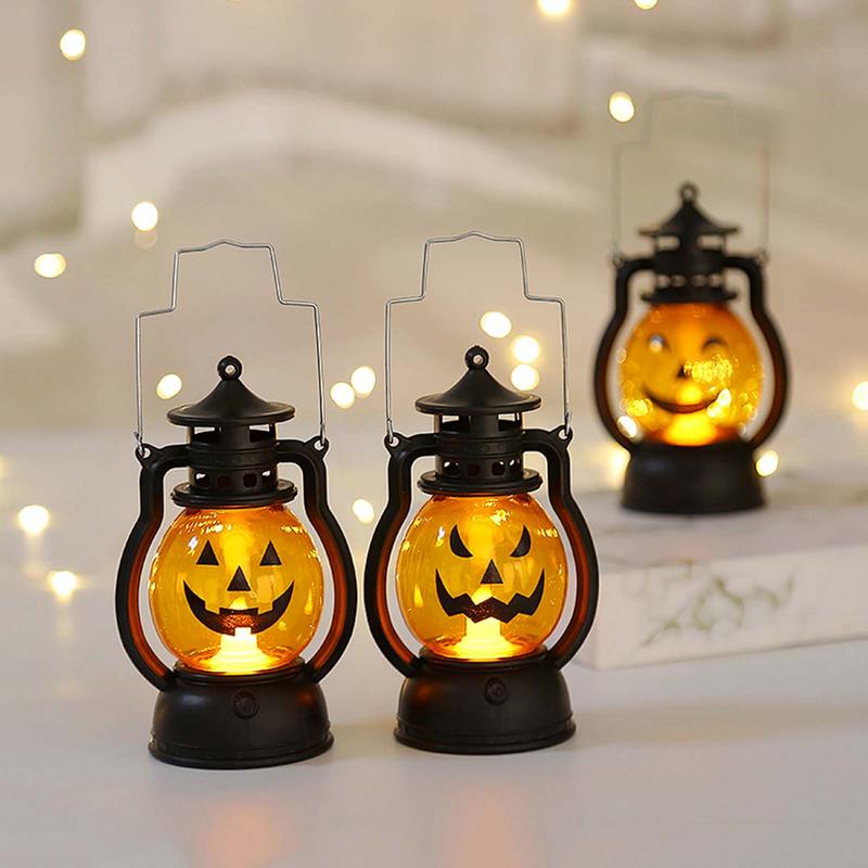 Décoration Ornement Lanterne Citrouille Halloween Créative Petite Lampe à Huile LED Électronique Lumière à Vent Pendentif Petite Lanterne Portative