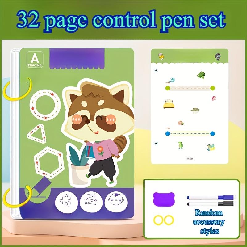 Set of 32 Reusable Educational Practice Book, Erasable Writing Tracking Pad, with Control Training and Enlightenment Exercises for Ages 3-6
