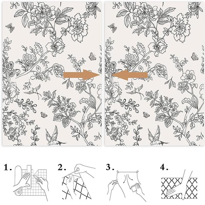 Black and White Flower Peeling Wallpaper Flower Detachable Self-adhesive Contact Wallpaper Flower Bird Wall Decoration Wallpaper