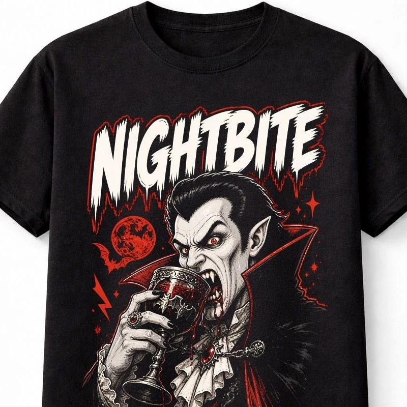Nightbite Vampire Dracula Gothic Horror Blood Moon Graphic Unisex TShirt S