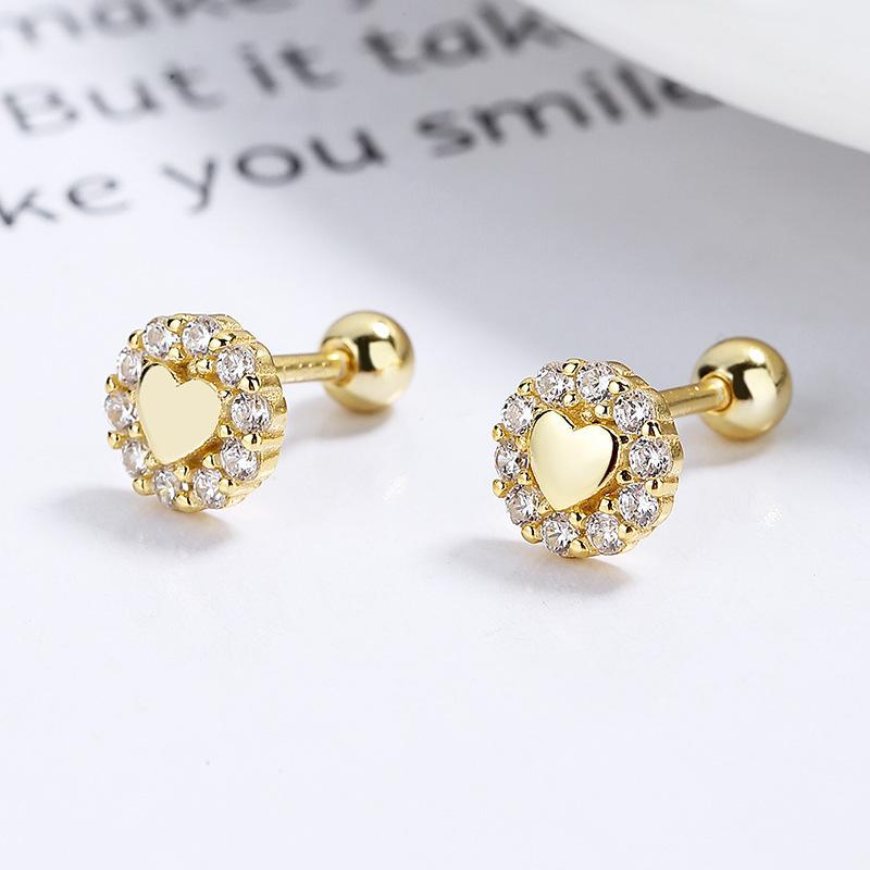 

Gold Tone Solid Love Heart Halo Zircon Round Ball Back Cartilage Tragus Piercing Stud Earrings 1pair золотой