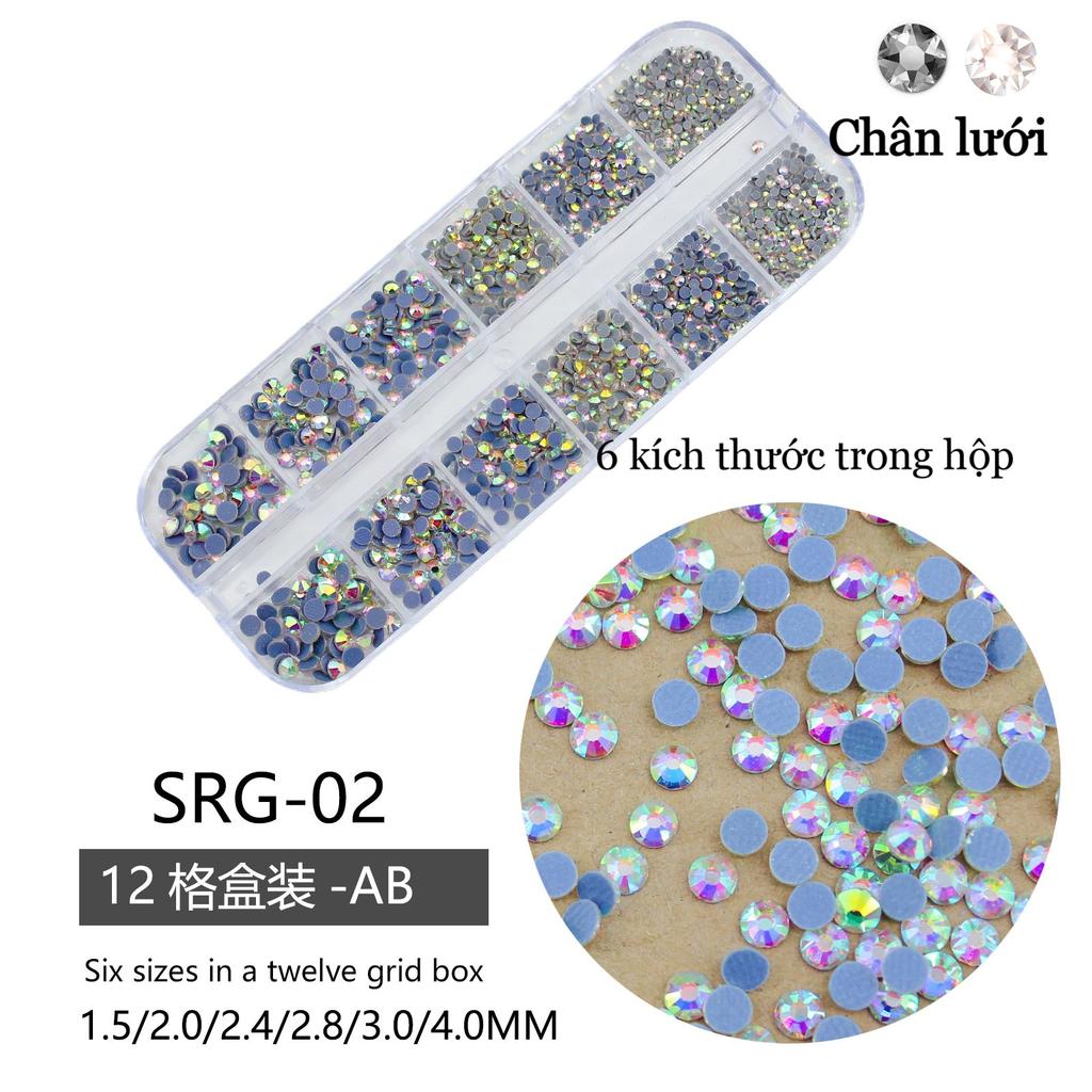 Mesh Bottom 12-Grid Boxed Nail Art Flat Bottom Rhinestone Jewelry Transparent Ab Colored Diamond Crystal Yellow Nail Sticker Diamond Jewelry