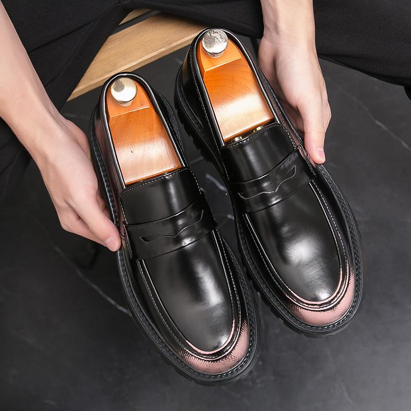 

Leather shoes foreign trade one-pedal platform casual leather shoes men s driving foot cover lazy pink Doudou small leather shoes 44