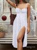 2026 Spring European & American Women's Sexy Printed Lace-up Slit Camisole Dress
