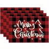 1PC Christmas Linen Meal Mats with Red and Black Desk Mat Vintage Table Pad Atmospheric Decoration Kitchen Tables