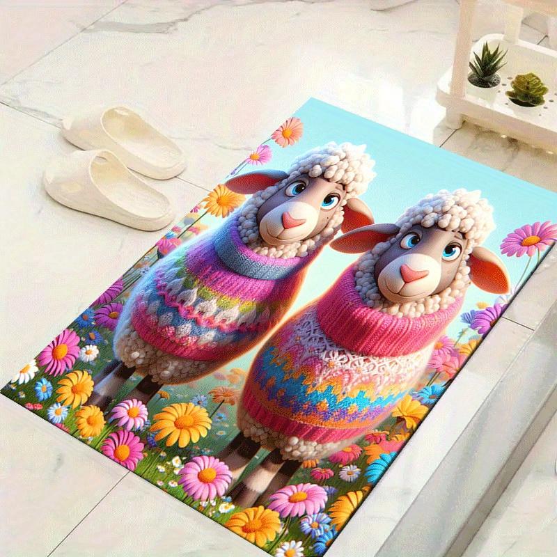1pc Happy Lamb Pattern Area Rug, Anti Slip Non Shedding Stain Resistant Carpet