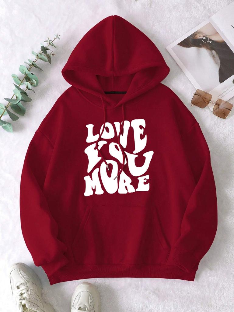 Liebe Dich Mehr Kreative Kunst Buchstaben Druck Damen Hoodie Fleece Tasche Kapuzenpullover Lässig Mehrfarbig Pullover All-Match Weich Streetwear