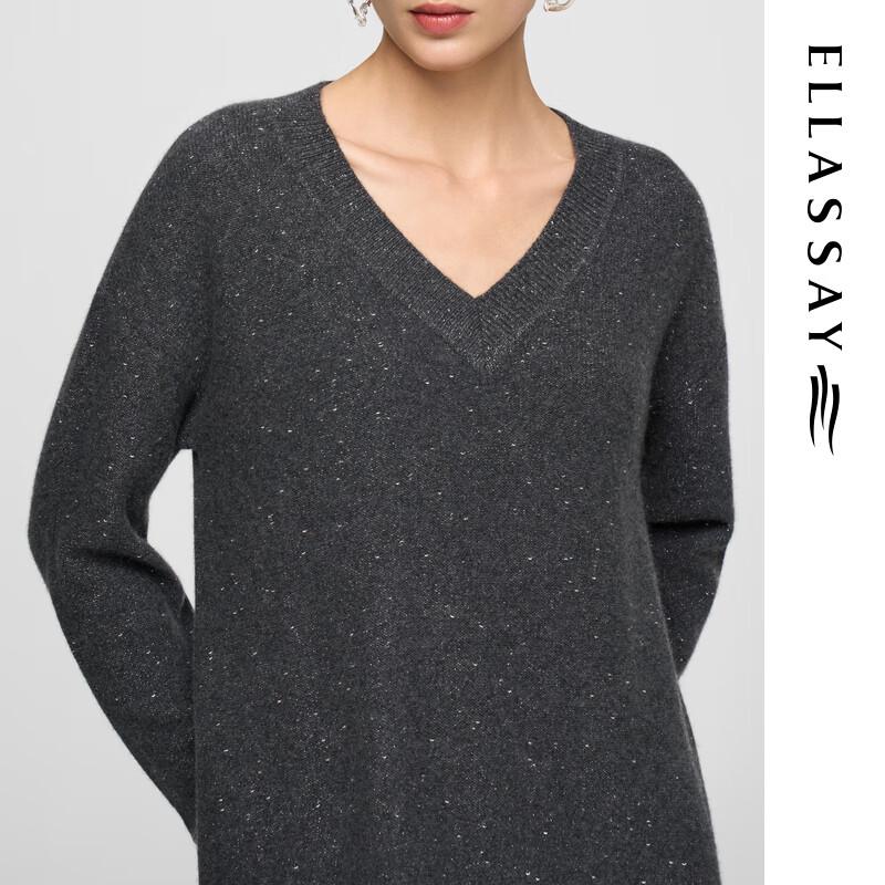 ELLASSAY Women's Cashmere Relaxed Fit V-Neck Knit Dress