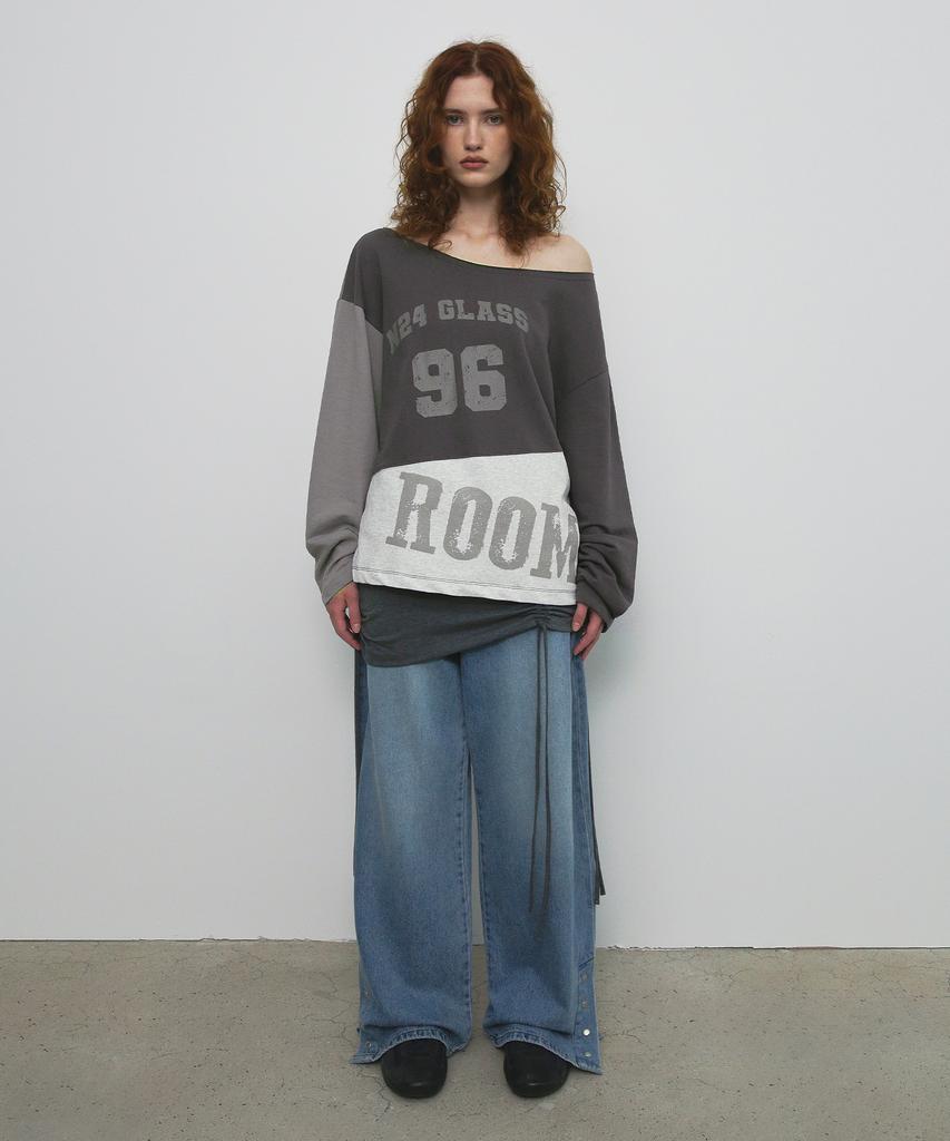 Saendeulig One Shoulder Color Block T-Shirt_Brown