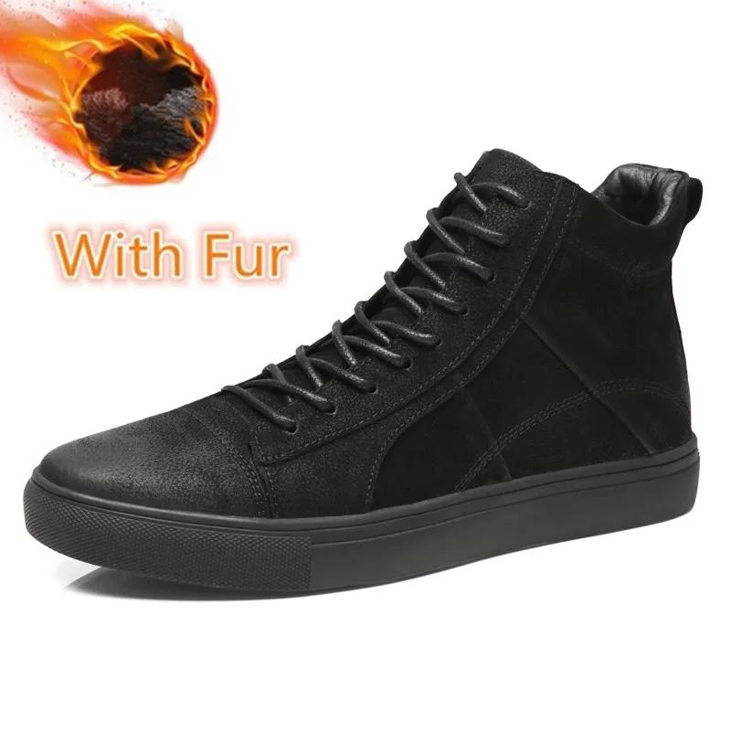 Fashion New Men Basic Shoes Winter Plush Snow Boots Genuine Leather Ankle Boot Men's Black Sneaker Footwear Fashion Motocross Big Size