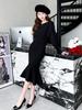 Hepburn-Style Black Knit Dress & Coat Set - Slim, Long Sweater with Fishtail Skirt, Small Fragrance Style